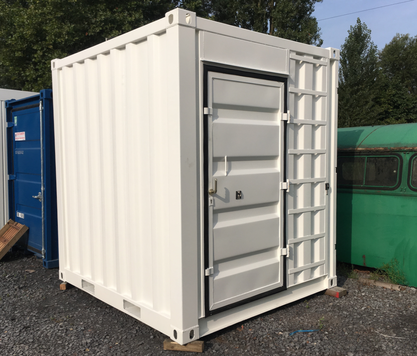 New White 8ft Storage Container With Extra Door Promotions