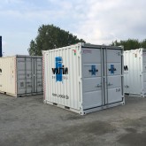 Containers with company logo