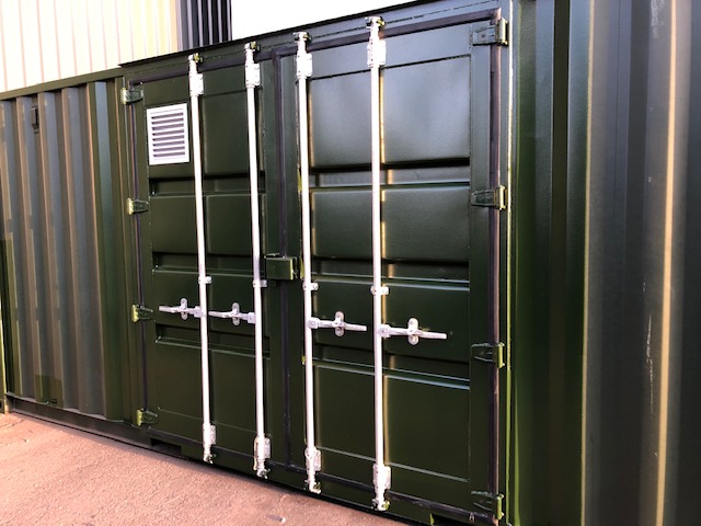 20ft shipping container with side door in dark green
