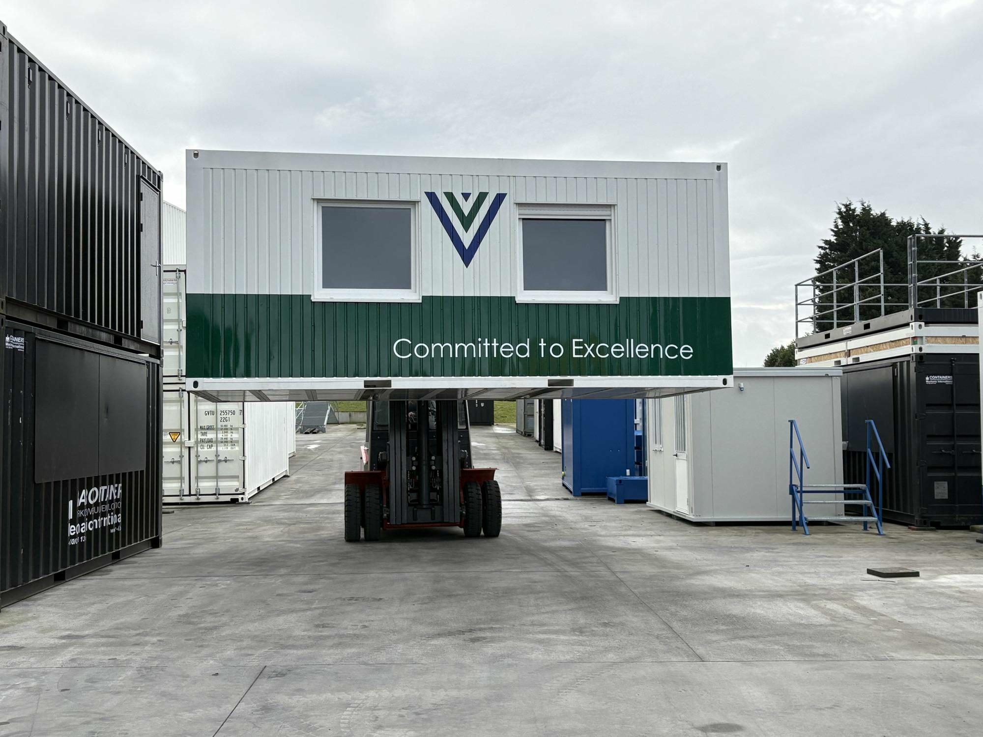 Office container 6 x 3 m with logo