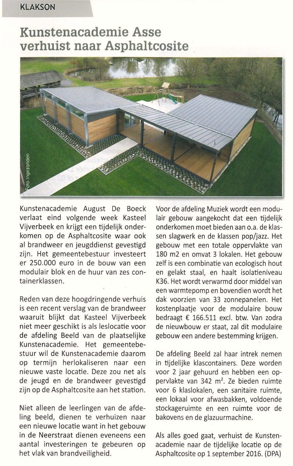 Kunstenacademie Asse verhuist naar Asphaltcosite (Klakson 08:2016)