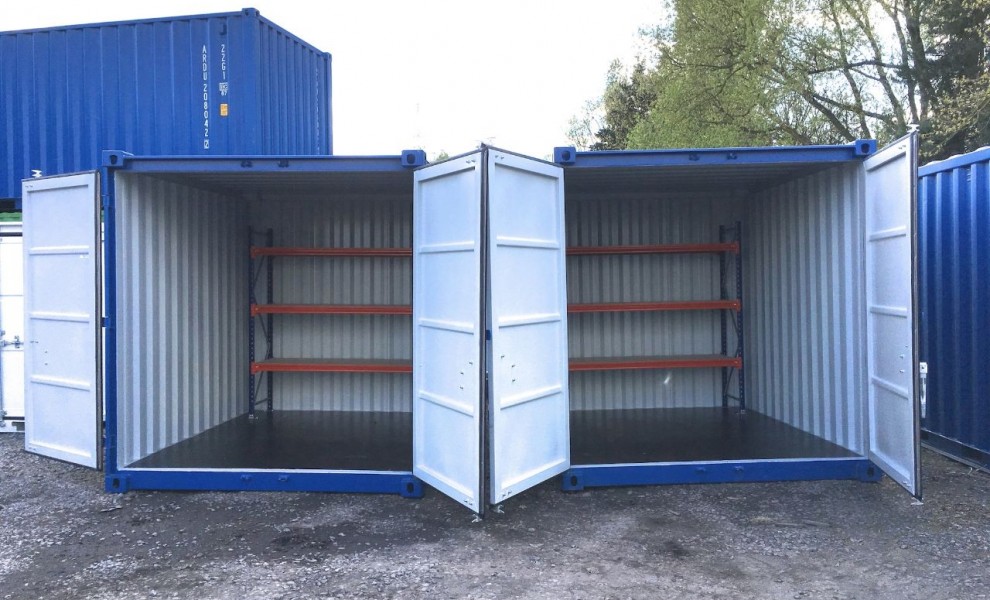 10ft storage container with metal racks (2)