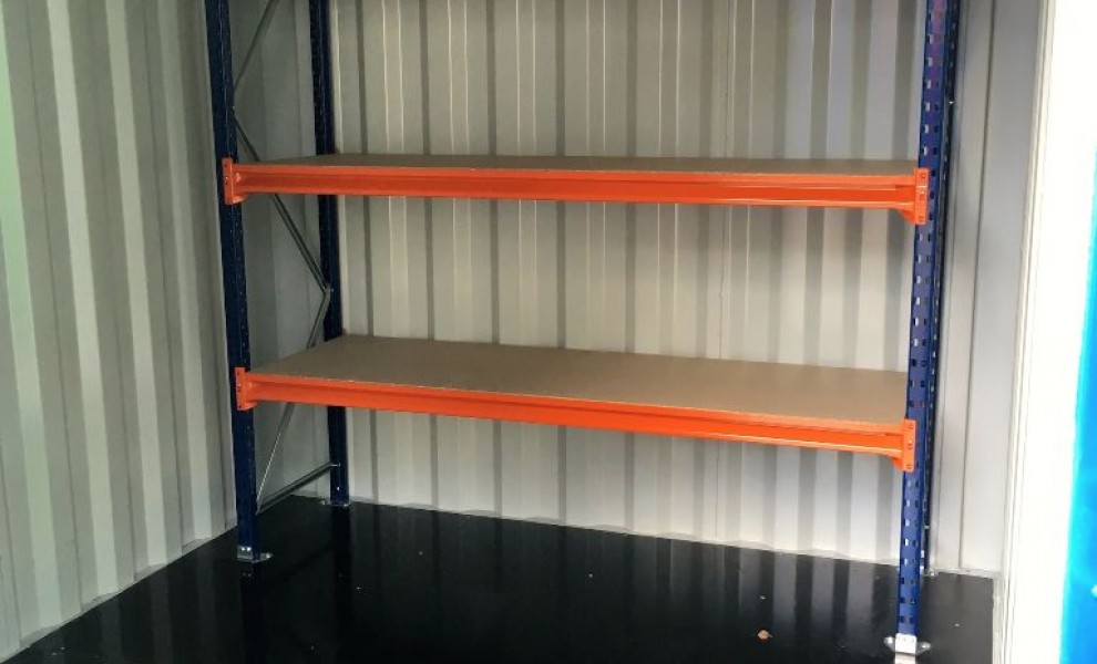 10ft storage container with metal racks (3)