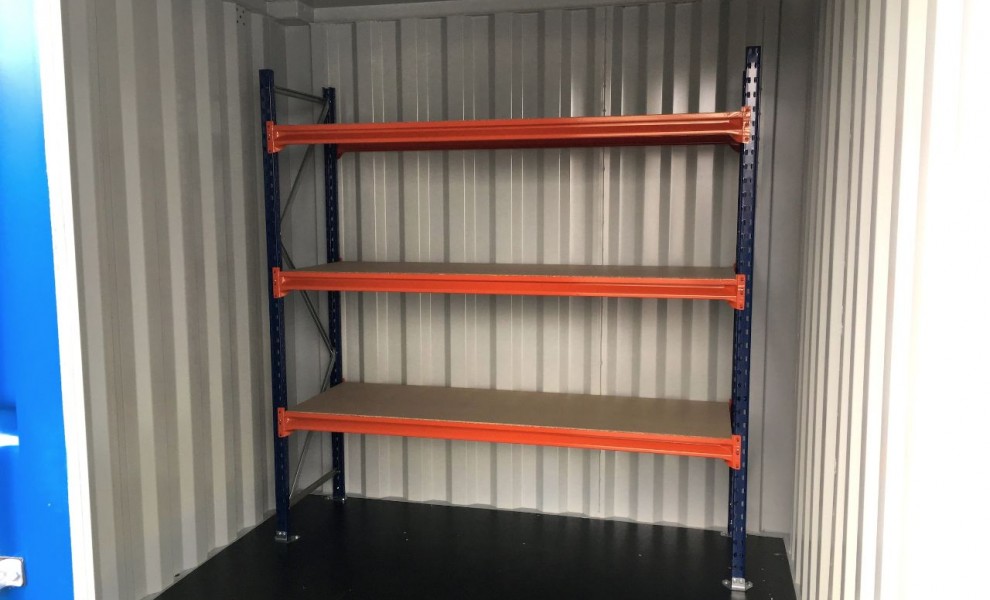 10ft storage container with metal racks (4)