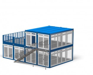 6x 20ft Showroomcontainer gekoppeld