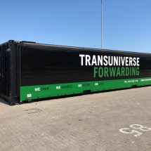 40ft high cube curtain side zeecontainer met bedrukking