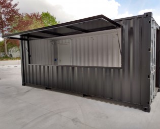 20ft zwarte barcontainer met luik en electriciteit