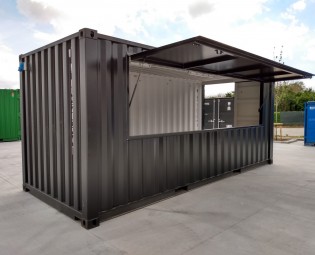 20ft zwarte barcontainer met luik en electriciteit