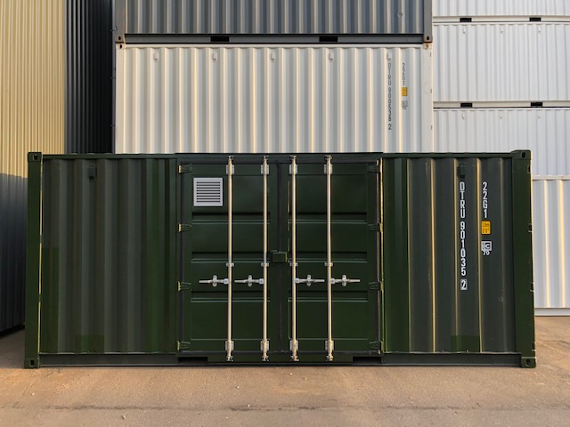 Conteneur maritime de 20pds avec porte latérale en vert foncé