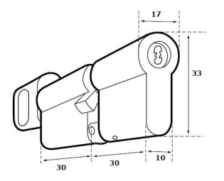 DIMENSIONS ABLOY PROTEC CYLINDRE Á BOUTON - CONTRE LE FORAGE 30/30